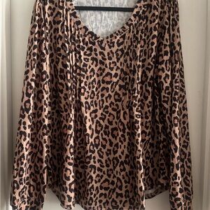 Leopard Print V-Neck Women's Top in Brown and Black